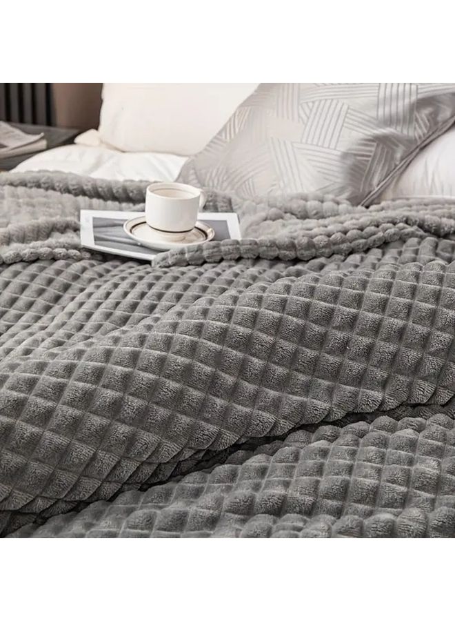 Light Grey Flannel Bed Blanket 90x79 Inch Thickened Solid Color Cut Out Plush Travel Office All Seasons Gift - Image 2